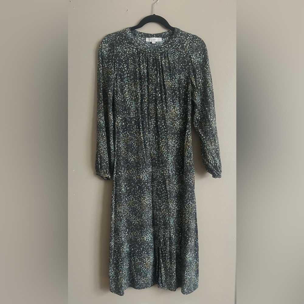 LOFT Gray and Green Long Sleeve Dress
